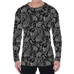 Black And White Paisley Pattern Print Men's Long Sleeve T-Shirt