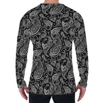 Black And White Paisley Pattern Print Men's Long Sleeve T-Shirt