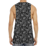 Black And White Paisley Pattern Print Men's Muscle Tank Top