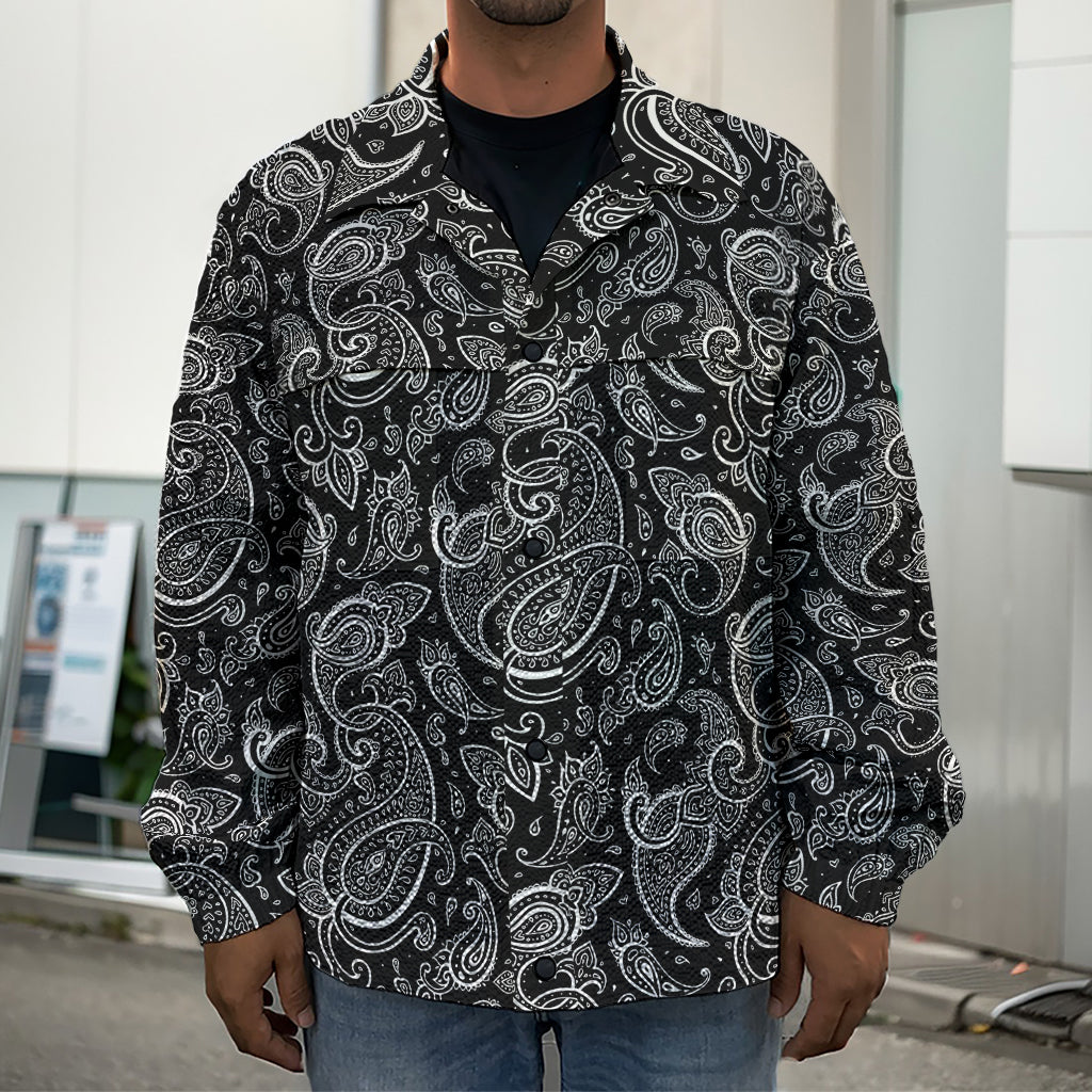 Black And White Paisley Pattern Print Men's Shirt Jacket