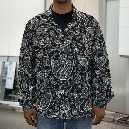 Black And White Paisley Pattern Print Men's Shirt Jacket