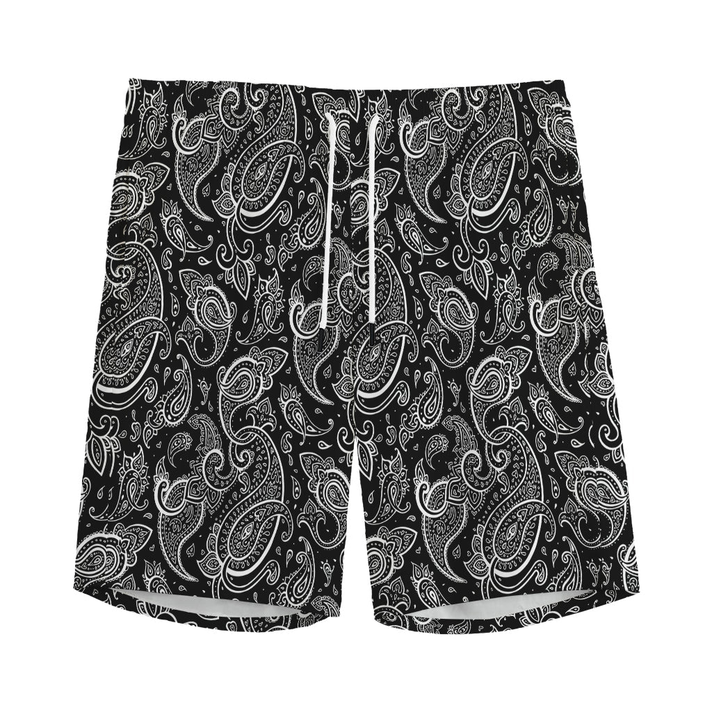 Black And White Paisley Pattern Print Men's Sports Shorts