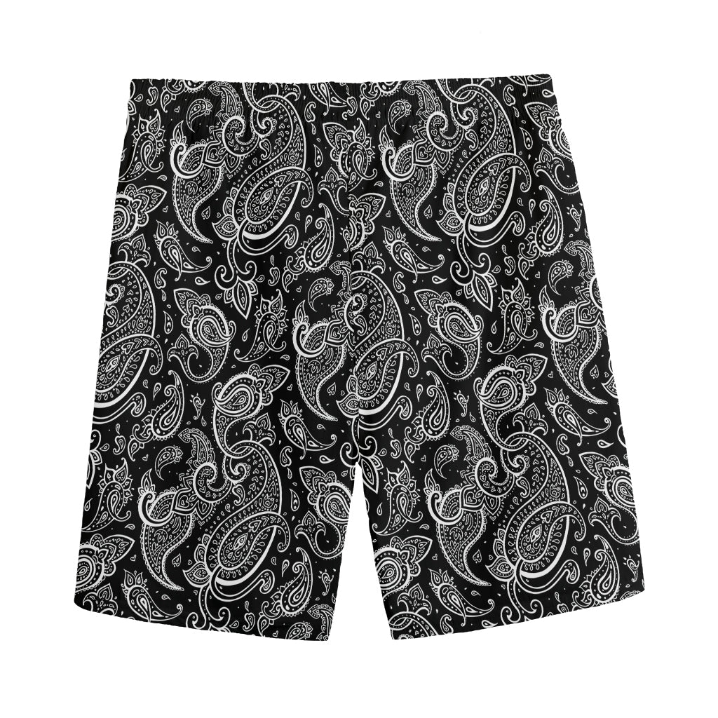 Black And White Paisley Pattern Print Men's Sports Shorts