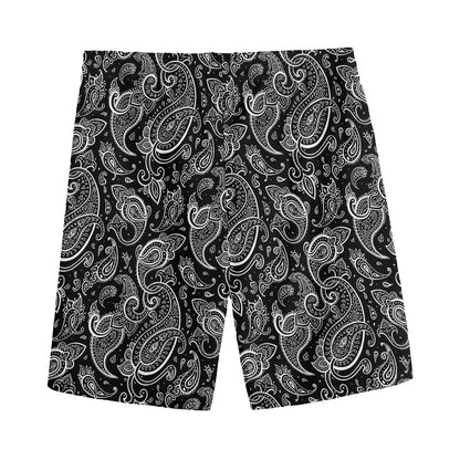 Black And White Paisley Pattern Print Men's Sports Shorts