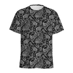Black And White Paisley Pattern Print Men's Sports T-Shirt