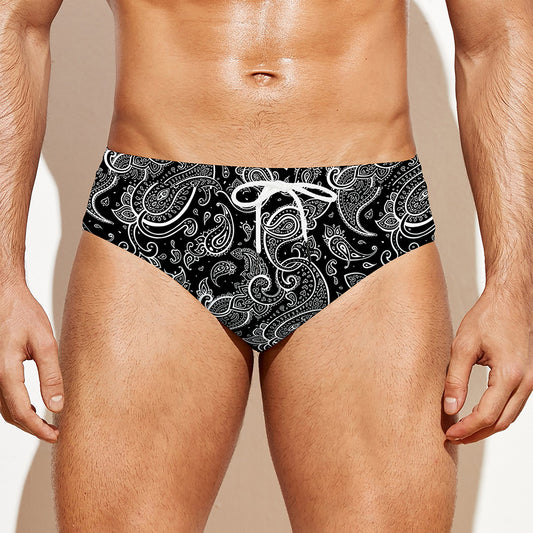 Black And White Paisley Pattern Print Men's Swim Briefs