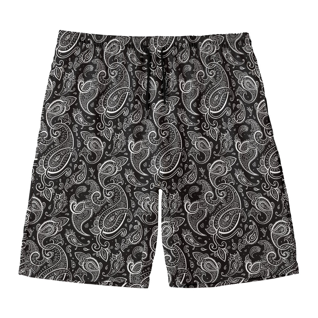 Black And White Paisley Pattern Print Men's Swim Trunks