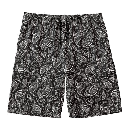Black And White Paisley Pattern Print Men's Swim Trunks