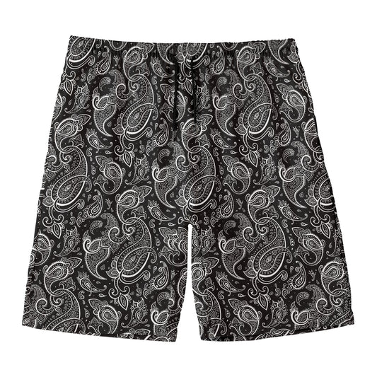 Black And White Paisley Pattern Print Men's Swim Trunks