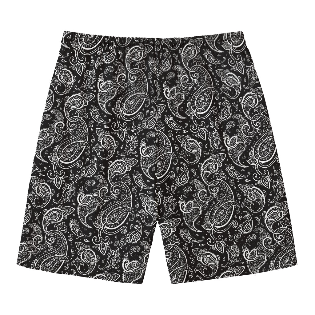 Black And White Paisley Pattern Print Men's Swim Trunks