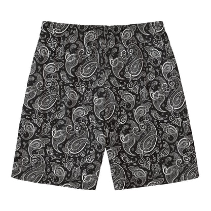 Black And White Paisley Pattern Print Men's Swim Trunks