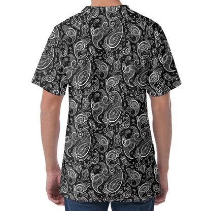 Black And White Paisley Pattern Print Men's Velvet T-Shirt