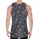Black And White Paisley Pattern Print Men's Velvet Tank Top