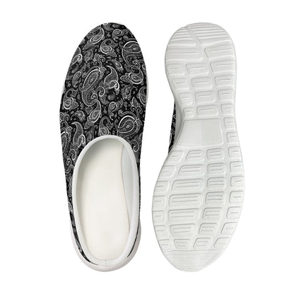 Black And White Paisley Pattern Print Mesh Casual Shoes