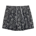 Black And White Paisley Pattern Print Mesh Shorts