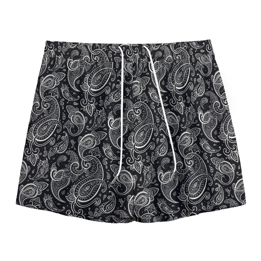 Black And White Paisley Pattern Print Mesh Shorts