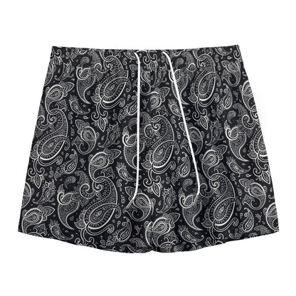 Black And White Paisley Pattern Print Mesh Shorts
