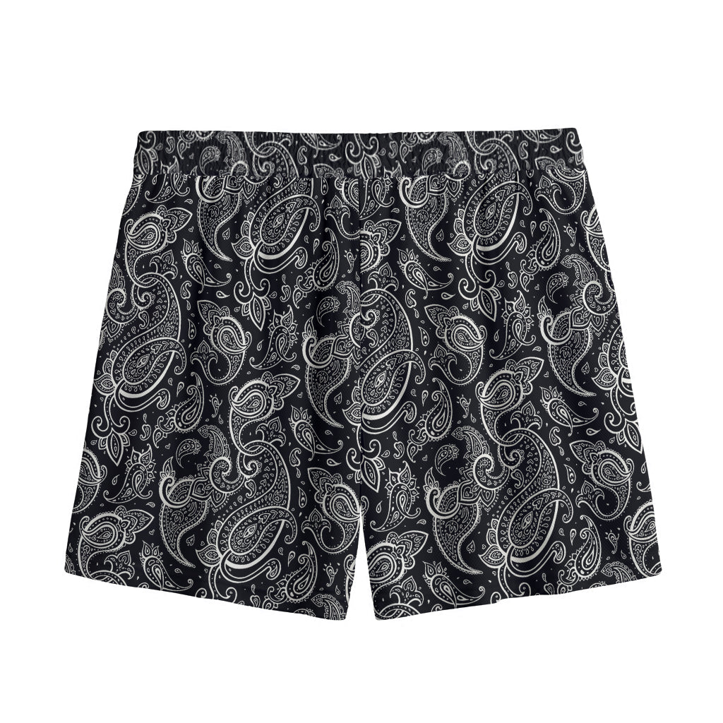 Black And White Paisley Pattern Print Mesh Shorts