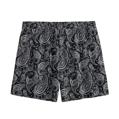 Black And White Paisley Pattern Print Mesh Shorts