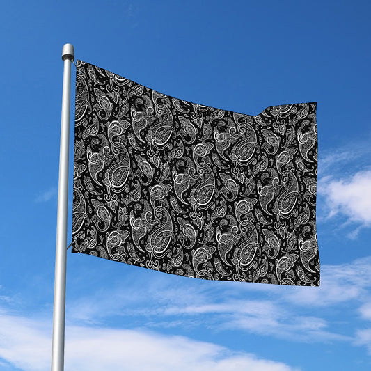 Black And White Paisley Pattern Print Polyester Flag