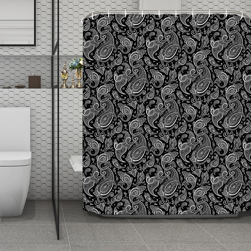 Black And White Paisley Pattern Print Polyester Shower Curtain