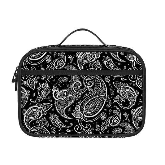 Black And White Paisley Pattern Print Portable Lunch Bag