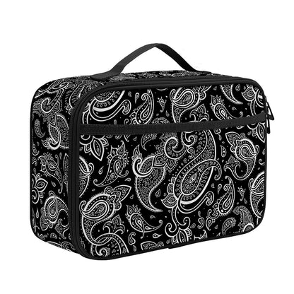 Black And White Paisley Pattern Print Portable Lunch Bag