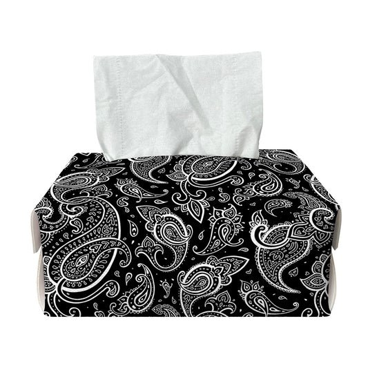 Black And White Paisley Pattern Print Rectangle Tissue Box Cover