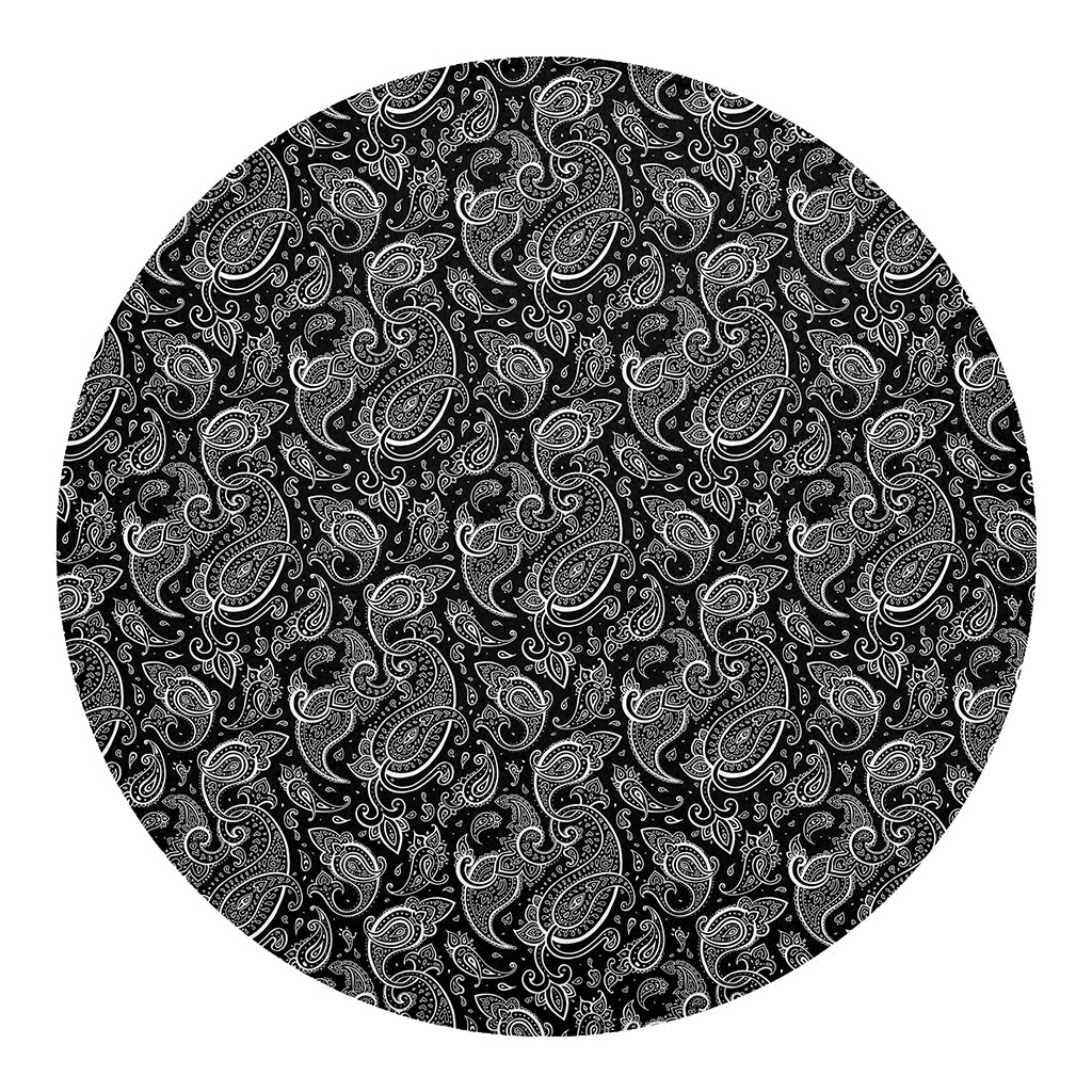 Black And White Paisley Pattern Print Round Blanket