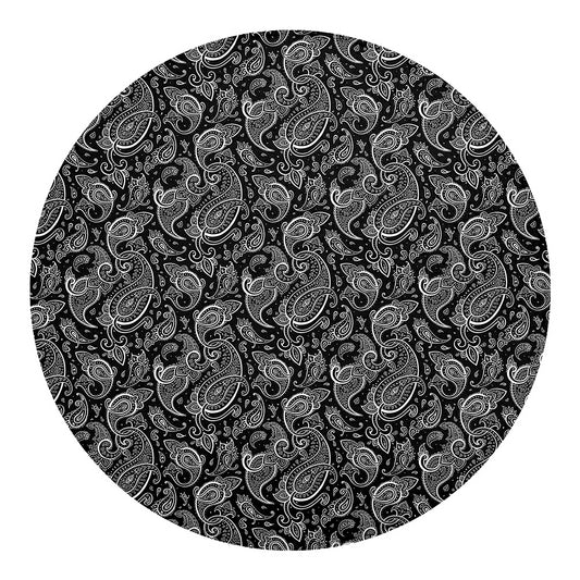 Black And White Paisley Pattern Print Round Blanket