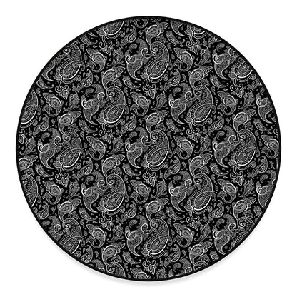 Black And White Paisley Pattern Print Round Floor Mat