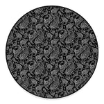 Black And White Paisley Pattern Print Round Floor Mat