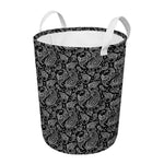 Black And White Paisley Pattern Print Round Laundry Basket