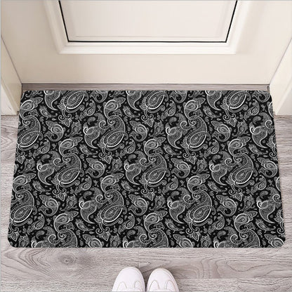 Black And White Paisley Pattern Print Rubber Doormat