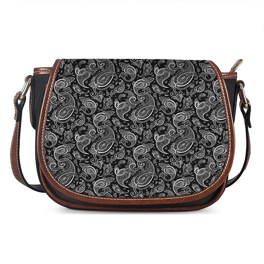 Black And White Paisley Pattern Print Saddle Bag
