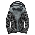 Black And White Paisley Pattern Print Sherpa Lined Zip Up Hoodie