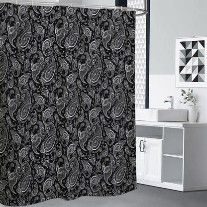 Black And White Paisley Pattern Print Shower Curtain