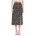 Black And White Paisley Pattern Print Side Slit Midi Skirt