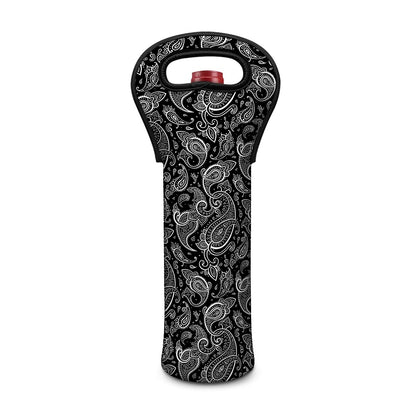 Black And White Paisley Pattern Print Single Neoprene Wine Tote