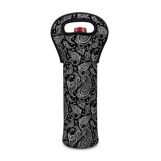 Black And White Paisley Pattern Print Single Neoprene Wine Tote