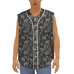 Black And White Paisley Pattern Print Sleeveless Baseball Jersey