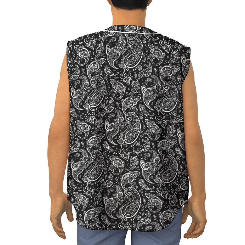 Black And White Paisley Pattern Print Sleeveless Baseball Jersey