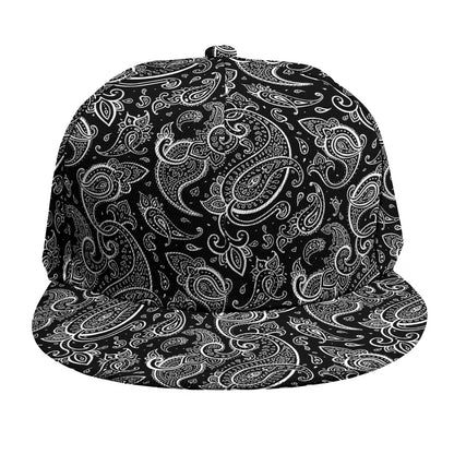 Black And White Paisley Pattern Print Snapback Cap