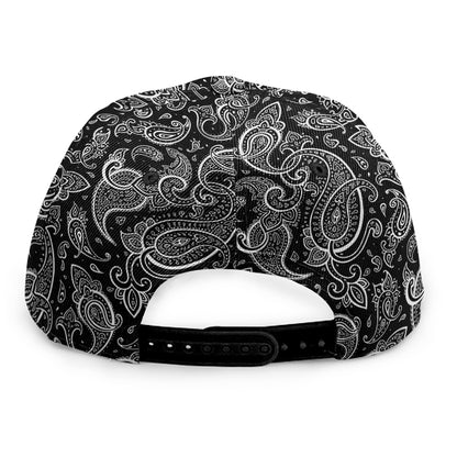 Black And White Paisley Pattern Print Snapback Cap