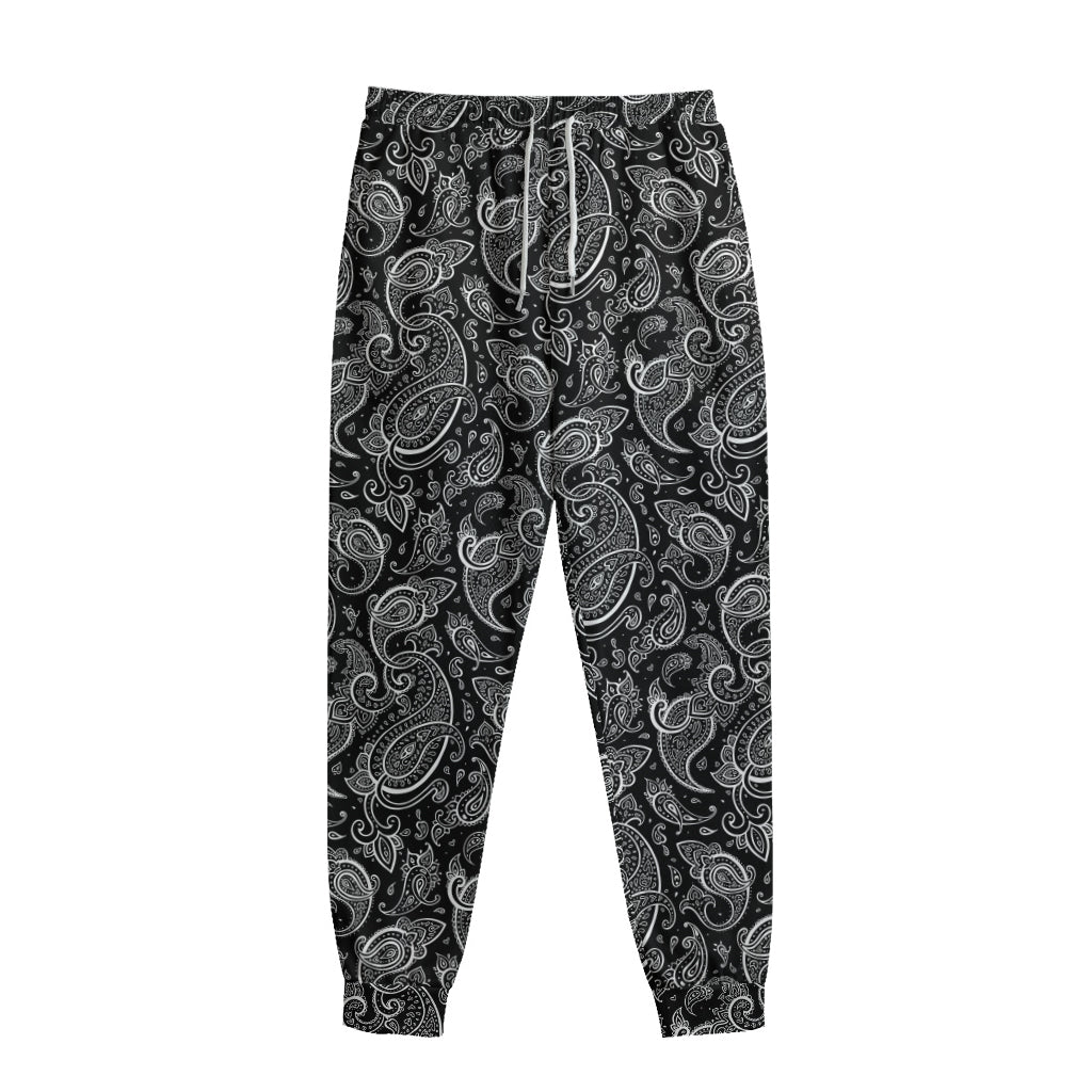 Black And White Paisley Pattern Print Sweatpants