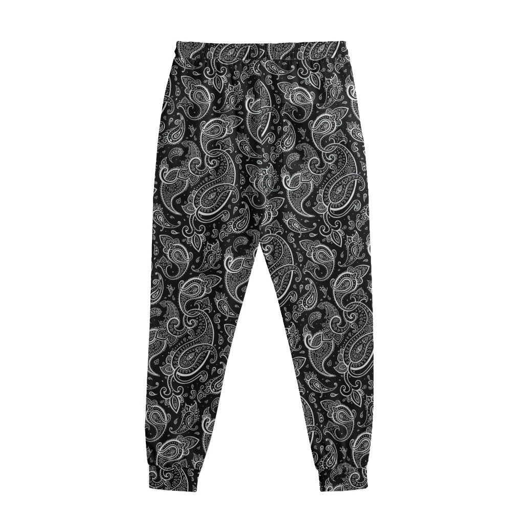 Black And White Paisley Pattern Print Sweatpants