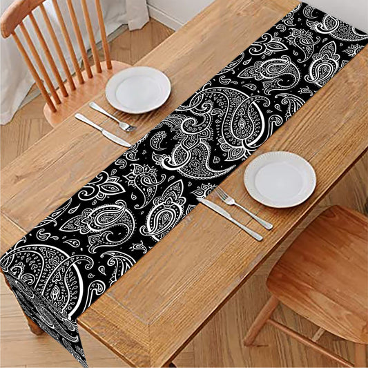 Black And White Paisley Pattern Print Table Runner