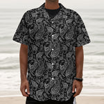 Black And White Paisley Pattern Print Textured Short Sleeve Shirt
