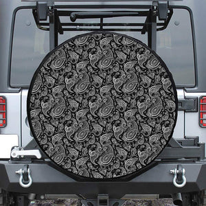 Black And White Paisley Pattern Print Tire Cover