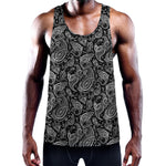 Black And White Paisley Pattern Print Training Tank Top